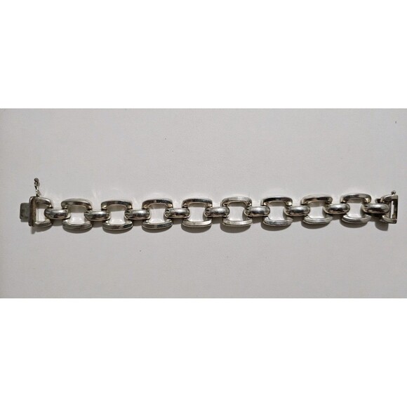 Silver Rectangular Curb Link Horseshoe Link Silver 925 Bracelet